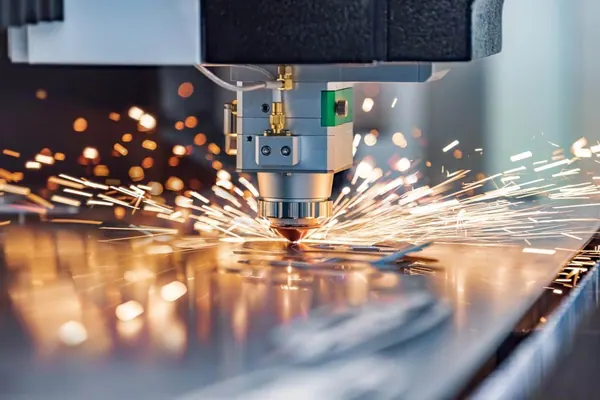 Sparks during the laser cutting of a metal sheet